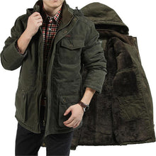Load image into Gallery viewer, Male Hooded Collar Thick Warm Windbreaker Parka Brand Clothing Winter Parka Men Military Mid-long Multi-pockets Winter Coat