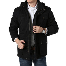 Load image into Gallery viewer, Male Hooded Collar Thick Warm Windbreaker Parka Brand Clothing Winter Parka Men Military Mid-long Multi-pockets Winter Coat
