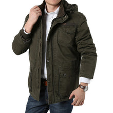 Load image into Gallery viewer, Male Hooded Collar Thick Warm Windbreaker Parka Brand Clothing Winter Parka Men Military Mid-long Multi-pockets Winter Coat