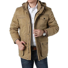 Load image into Gallery viewer, Male Hooded Collar Thick Warm Windbreaker Parka Brand Clothing Winter Parka Men Military Mid-long Multi-pockets Winter Coat